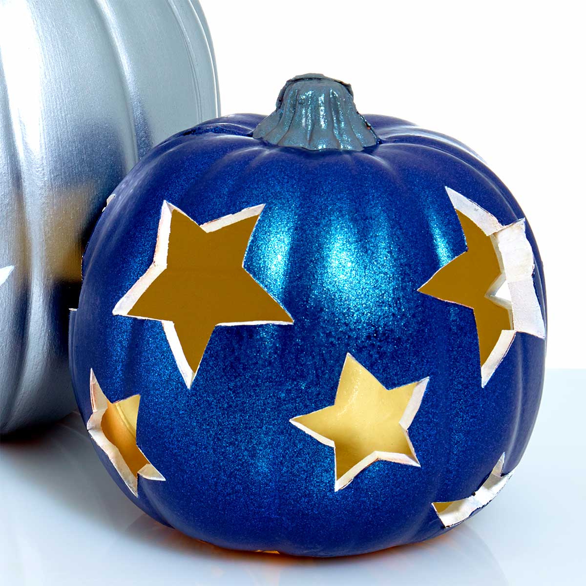 Blue-glitter-star-painted-pumpkin