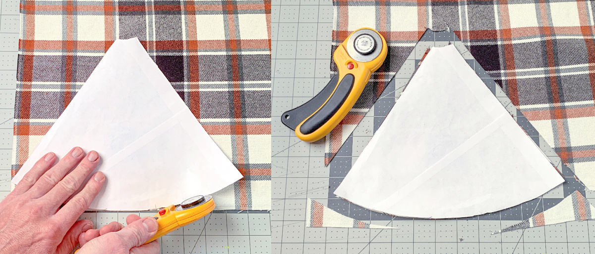 Cutting the template out of the fabric using a rotary cutter