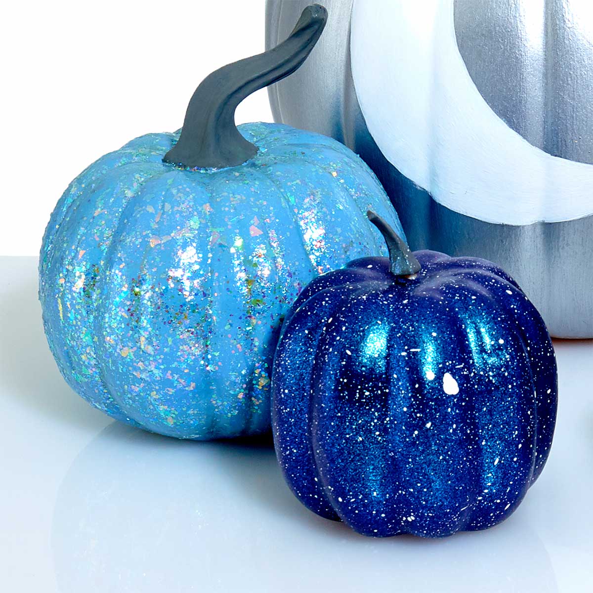 Glitter-painted-blue-pumpkins