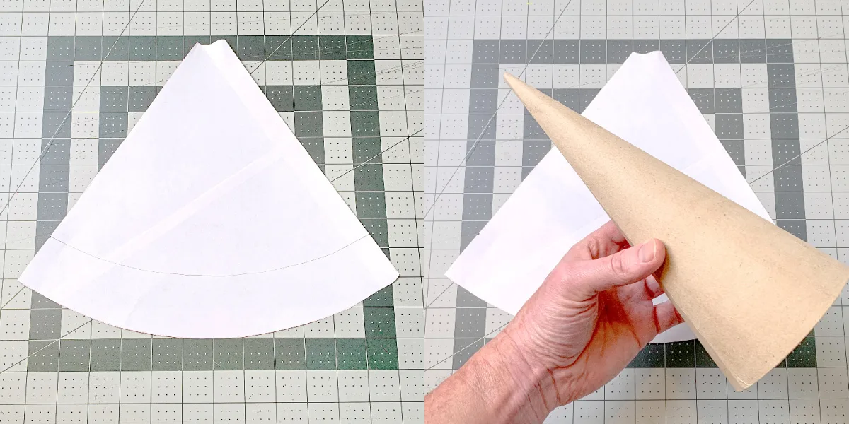 Paper template and a hand holding a paper cone