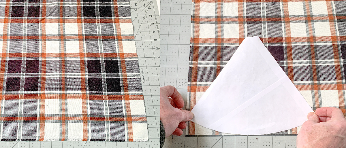 Placing the paper template on the fabric