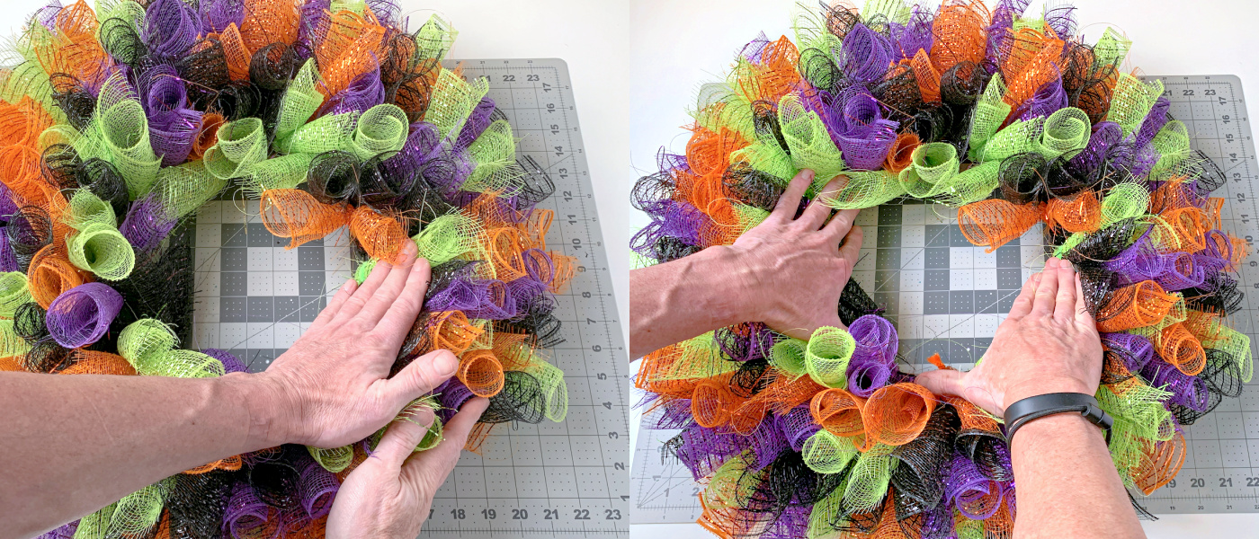 finished deco mesh wreath for Halloween
