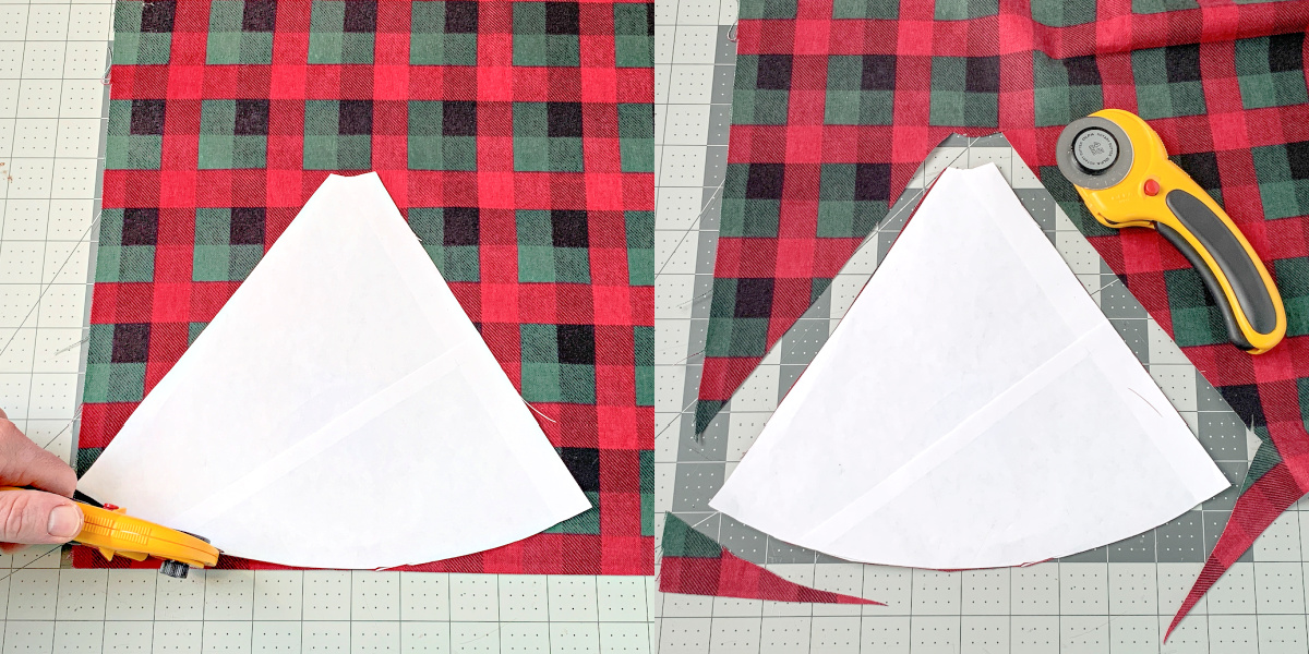 Trimming out plaid fabric using a cutting wheel