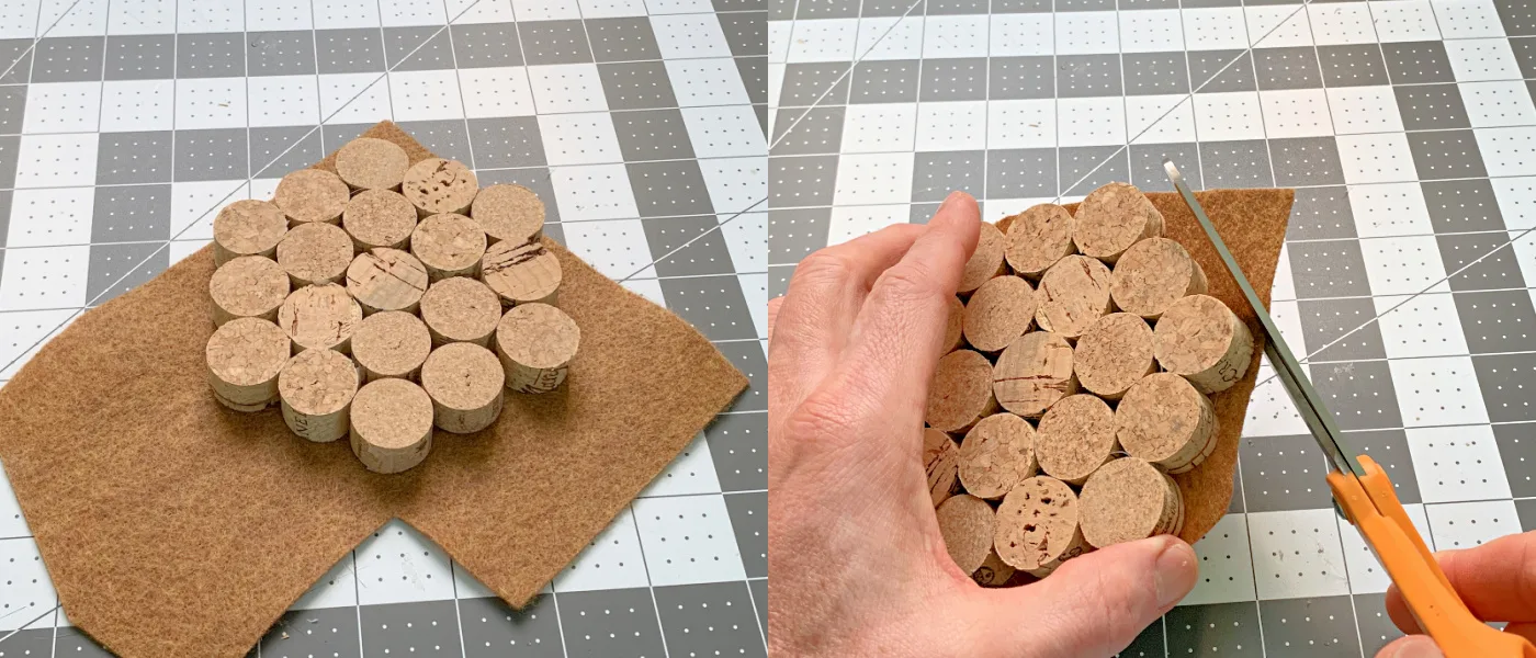 Trimming the felt from around the corks