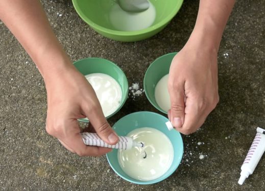 Stirring the food coloring into the cornstarch mixture