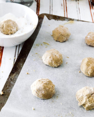 Dough balls placed on a cookie sheet