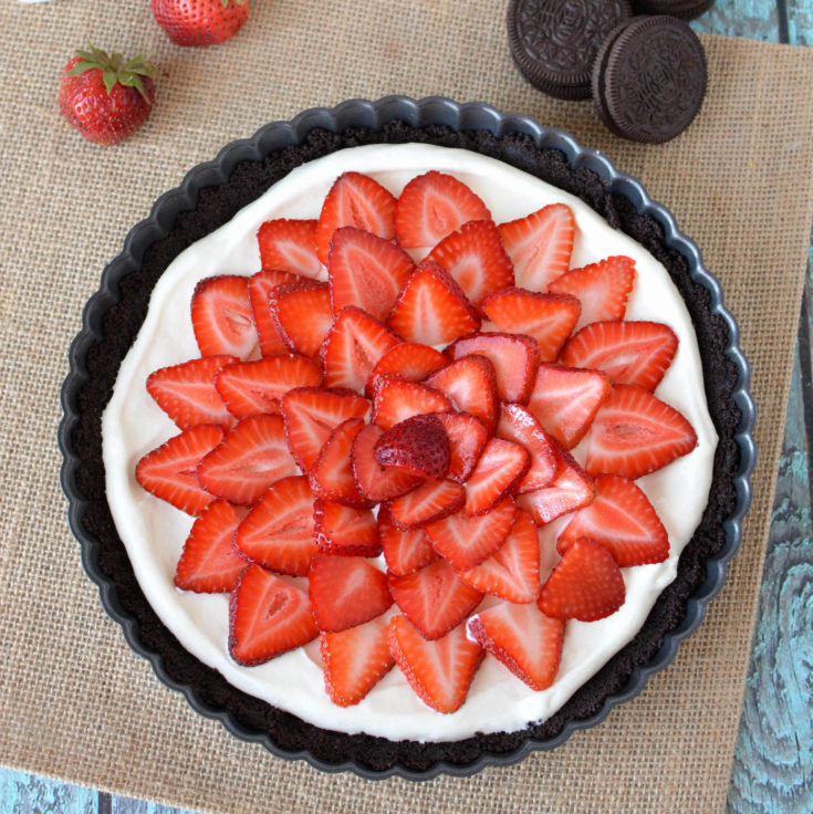 oreo tart with strawberries on top