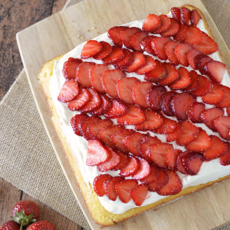 Easy Yellow Cake with Fresh Strawberries on Top - DIY Candy