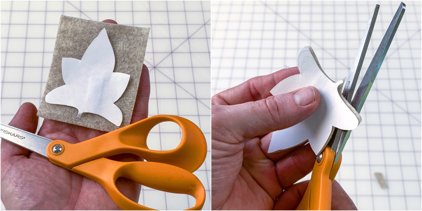 Cutting a leaf out of felt with scissors