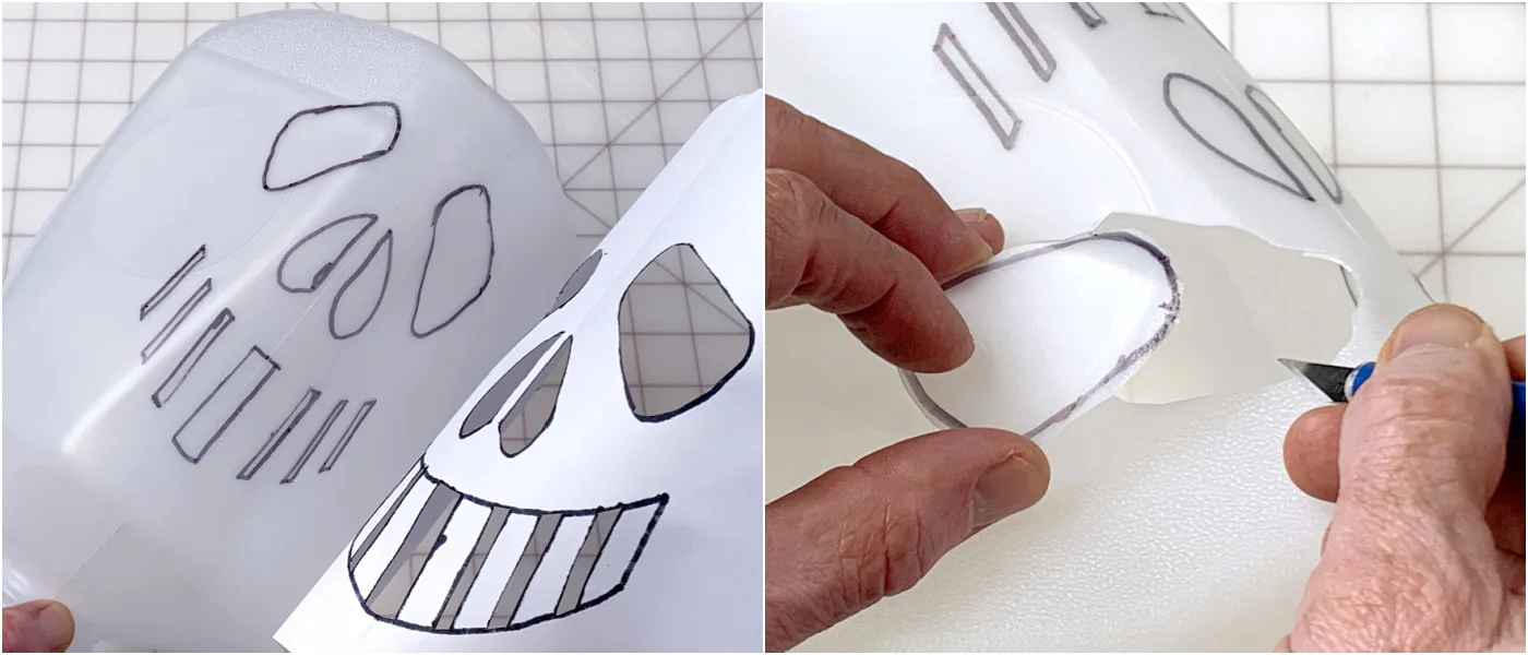 Cutting out the face pieces with a craft knife