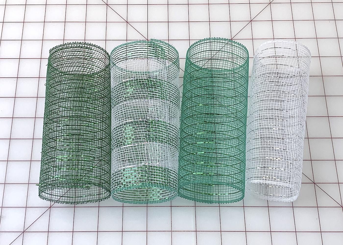 Pieces of St. Patrick's Day mesh on a cutting mat