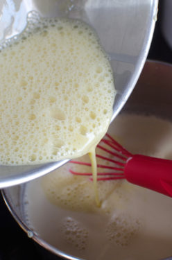 Combining the egg yolks and cream