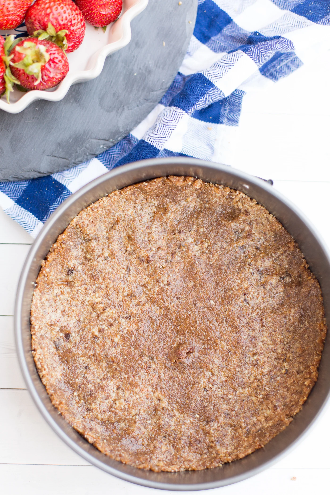 Crust pressed down into the springform pan