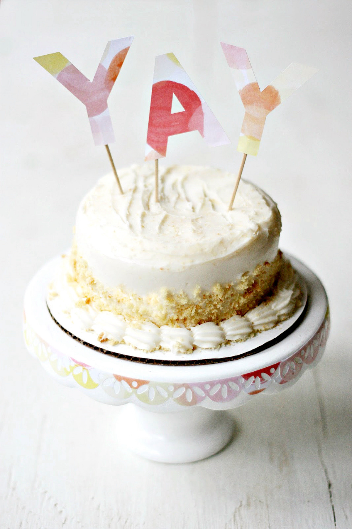 DIY cake stand with a cake on top