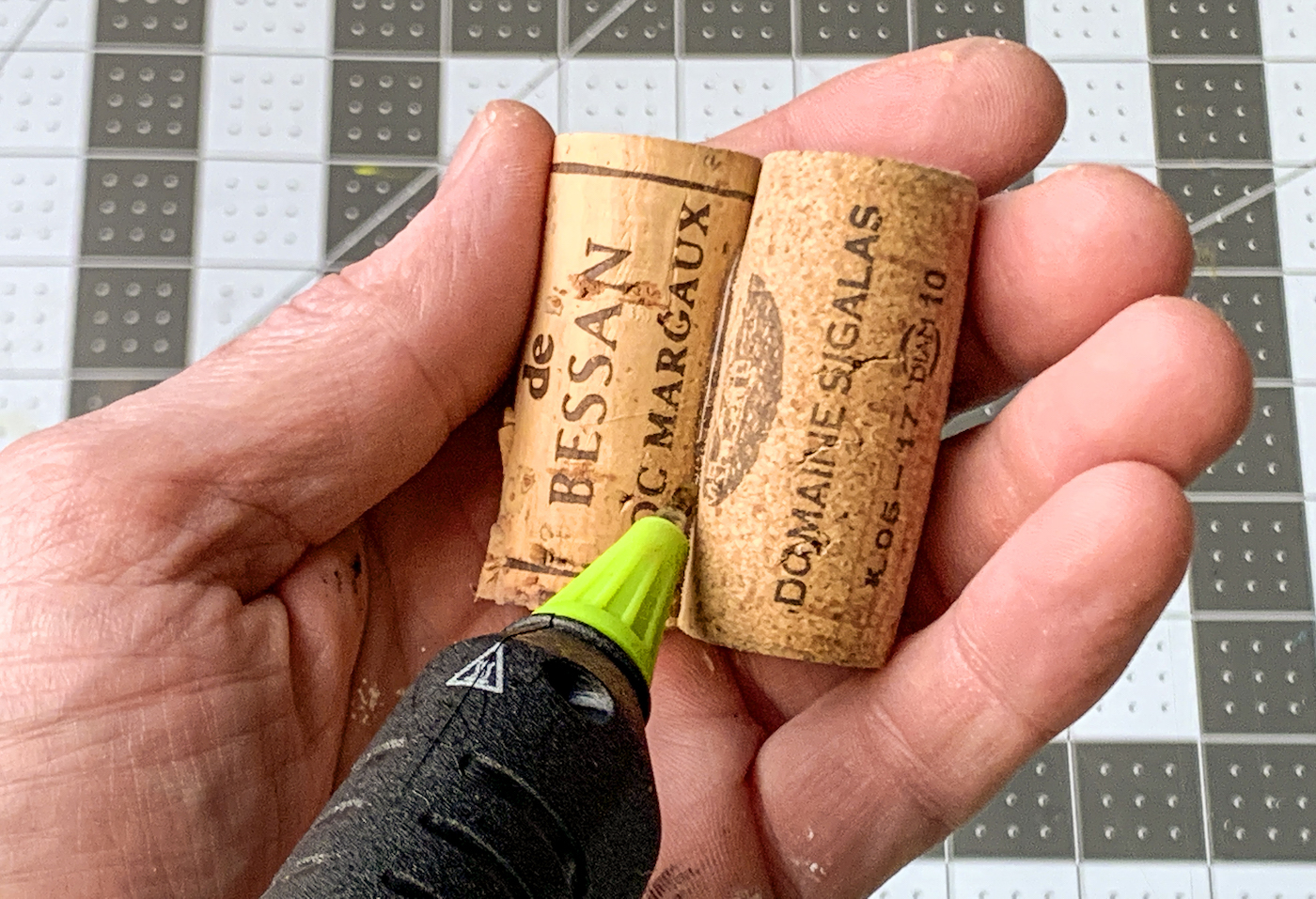 Gluing two wine corks together