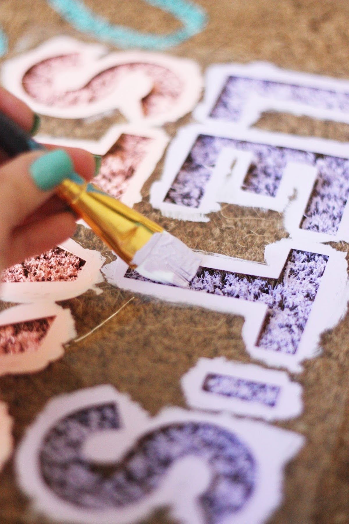 Painting the stencil with acrylic paint