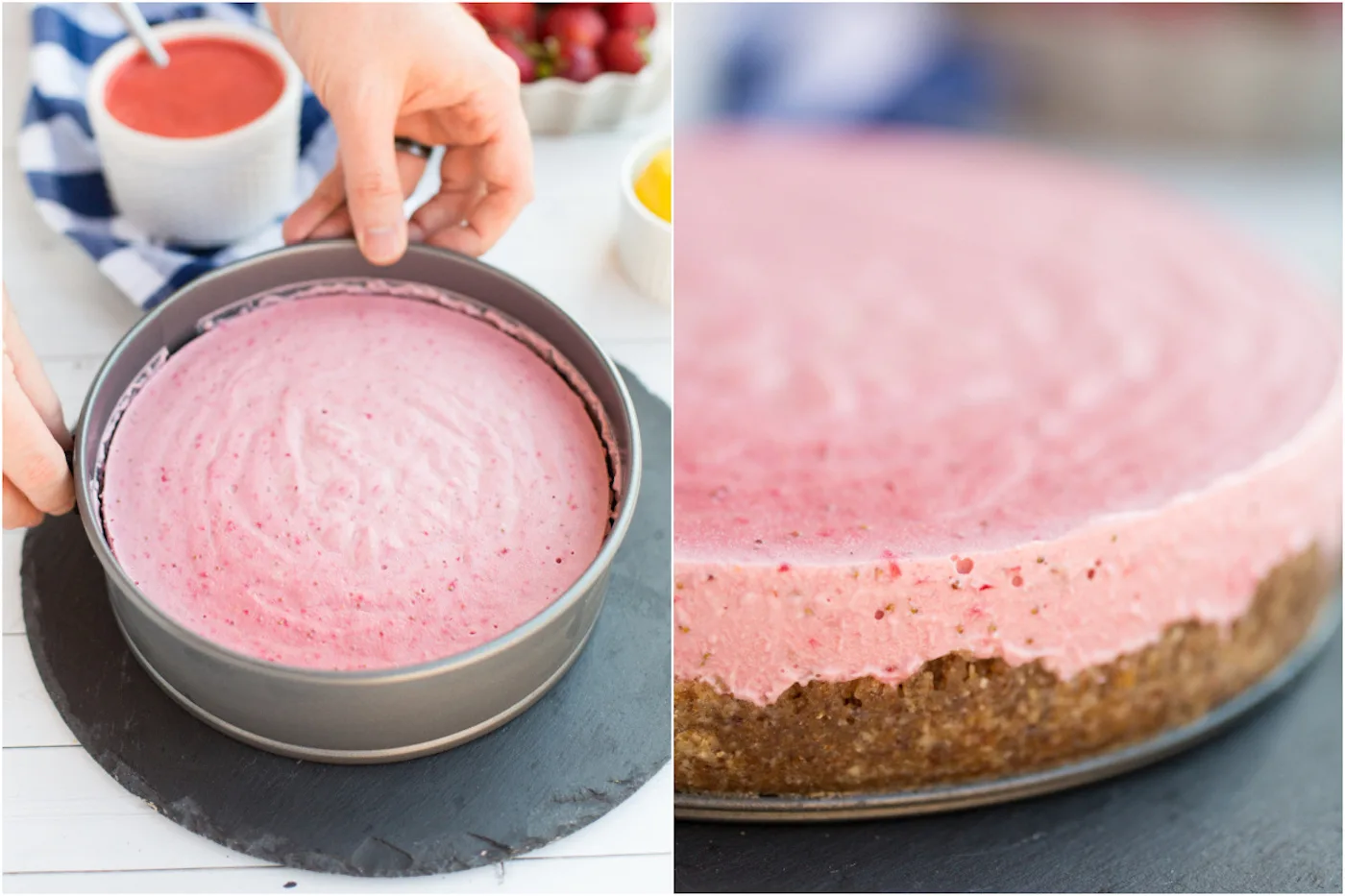 Popping the cheesecake out of the springform pan