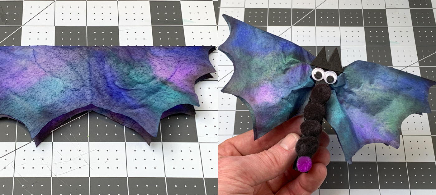 Attaching the wings to the clothespin to make the bat