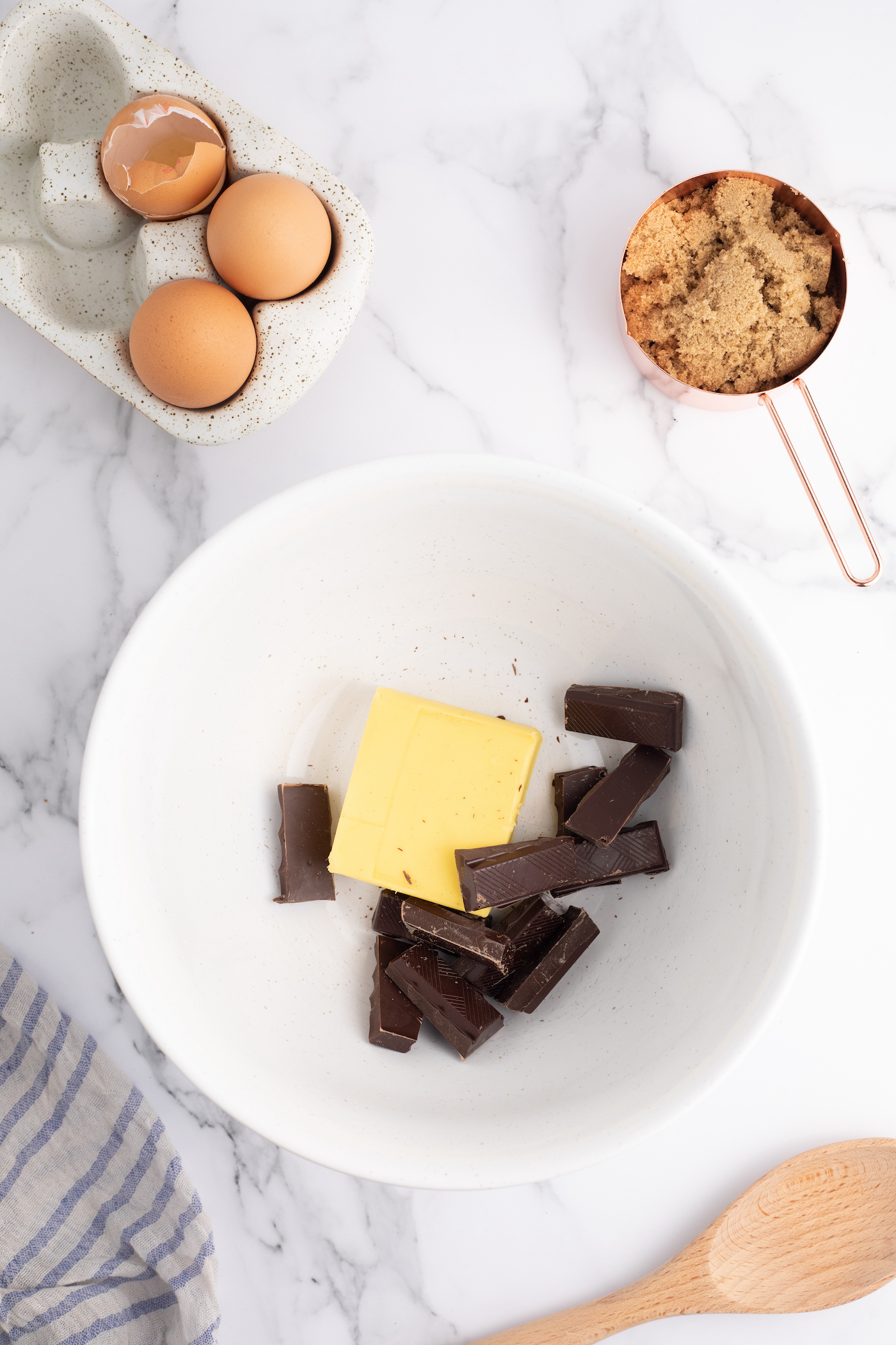 Butter and dark chocolate in a microwaveable bowl