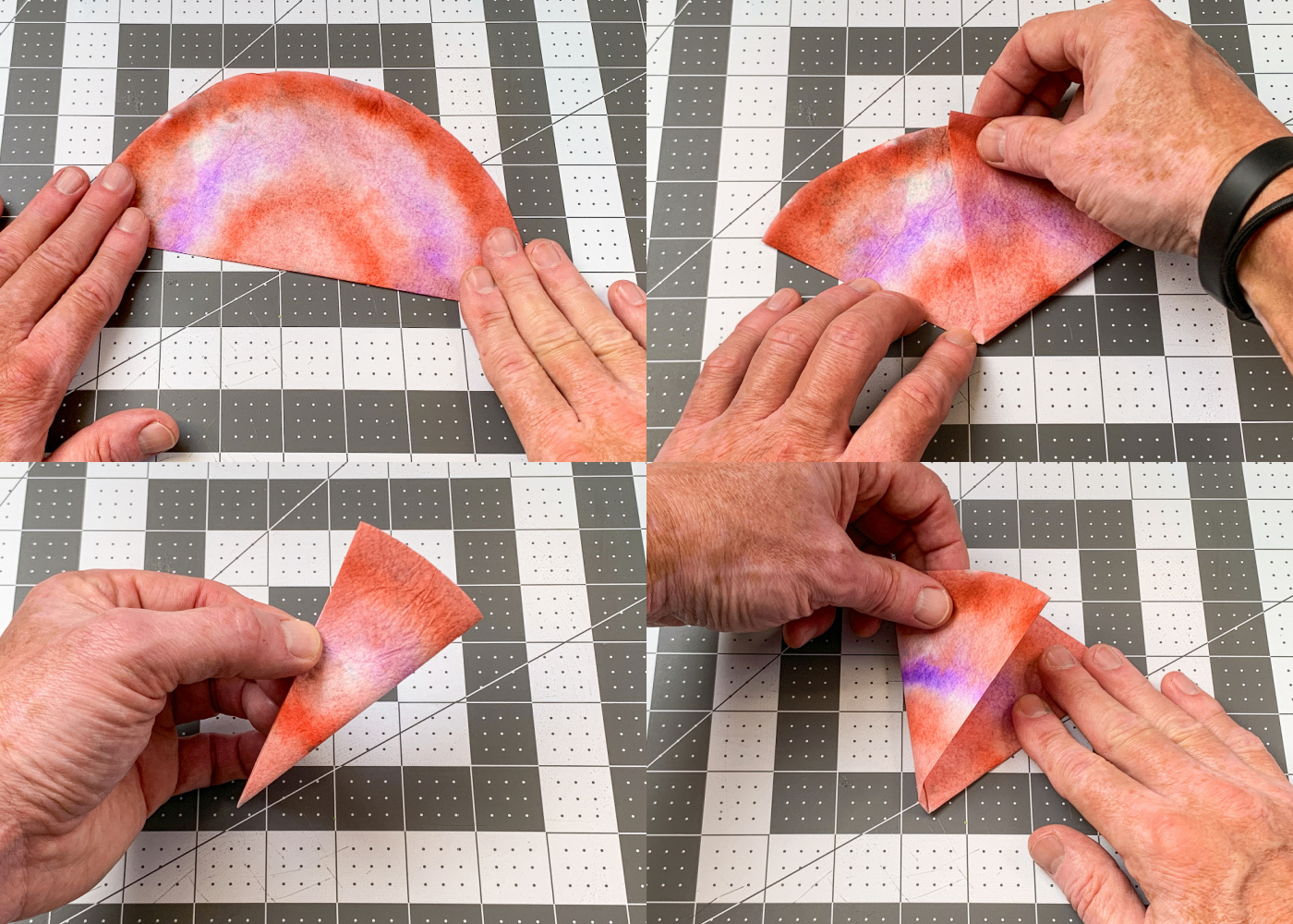 Folding a coffee filter into halves, thirds, and halves