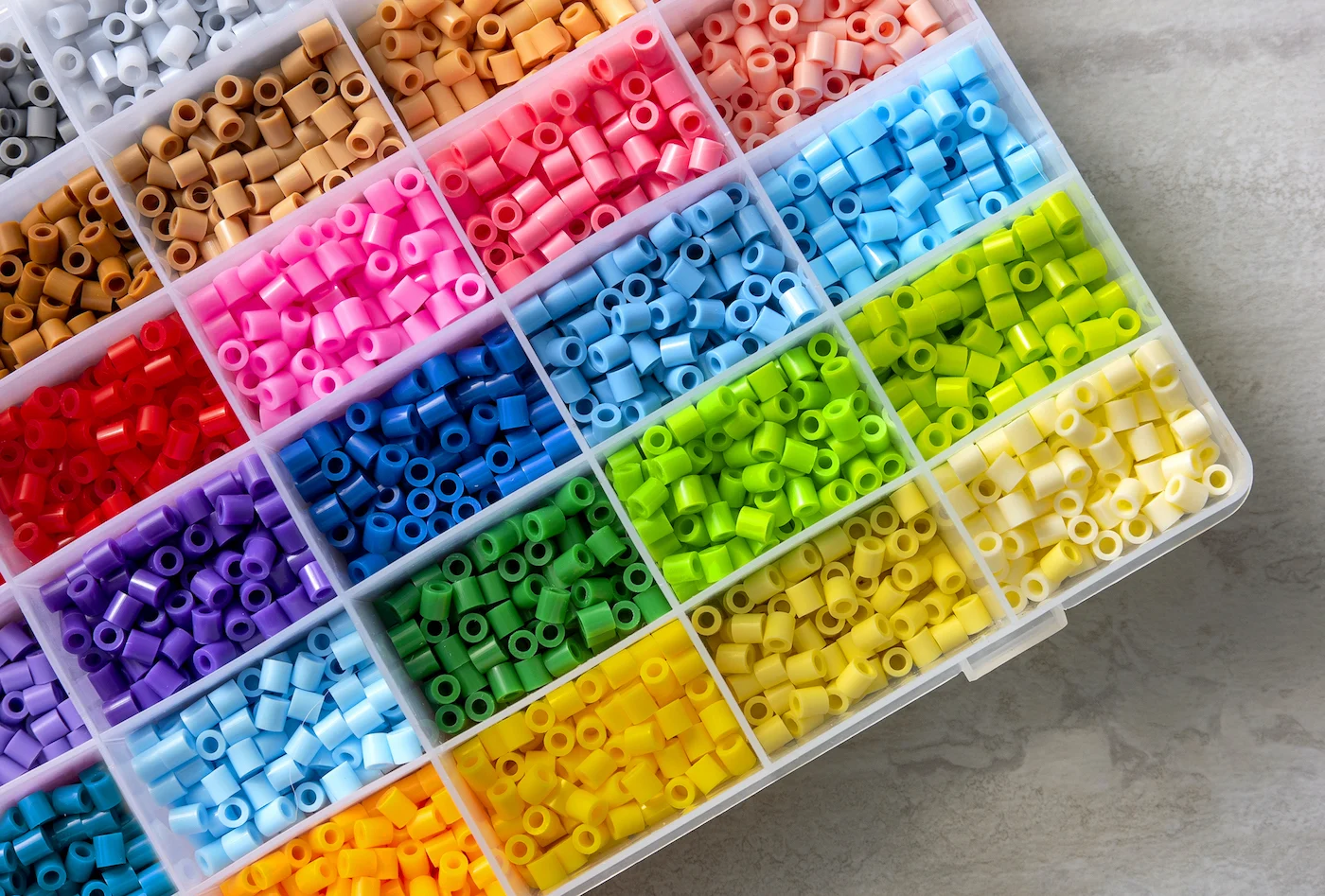 Tray of various colors of hama beads