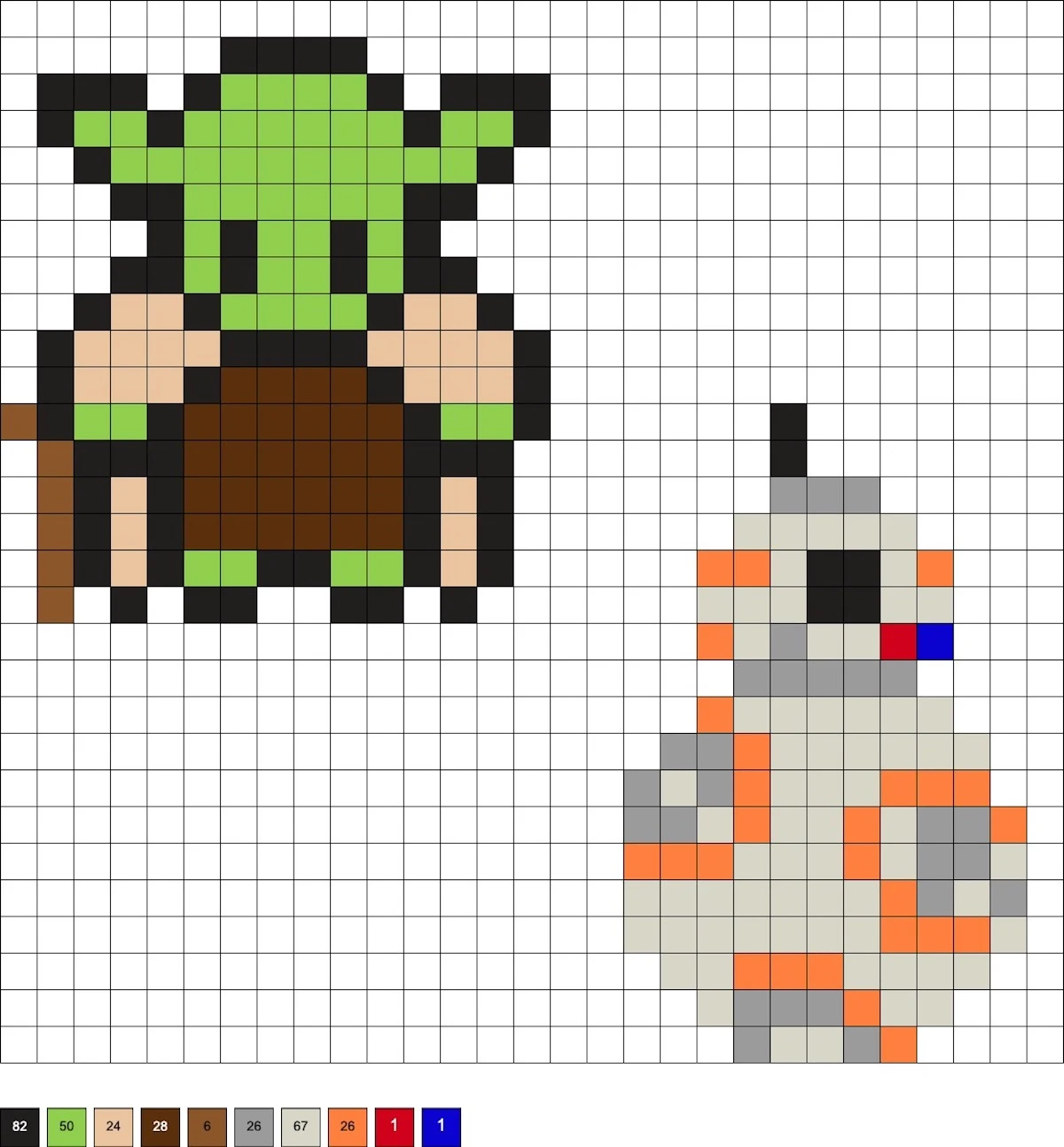Yoda and BB8 fuse bead patterns