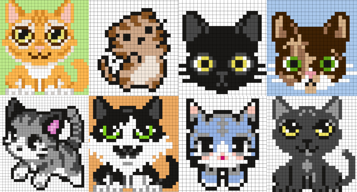 Cat perler bead pattern collage