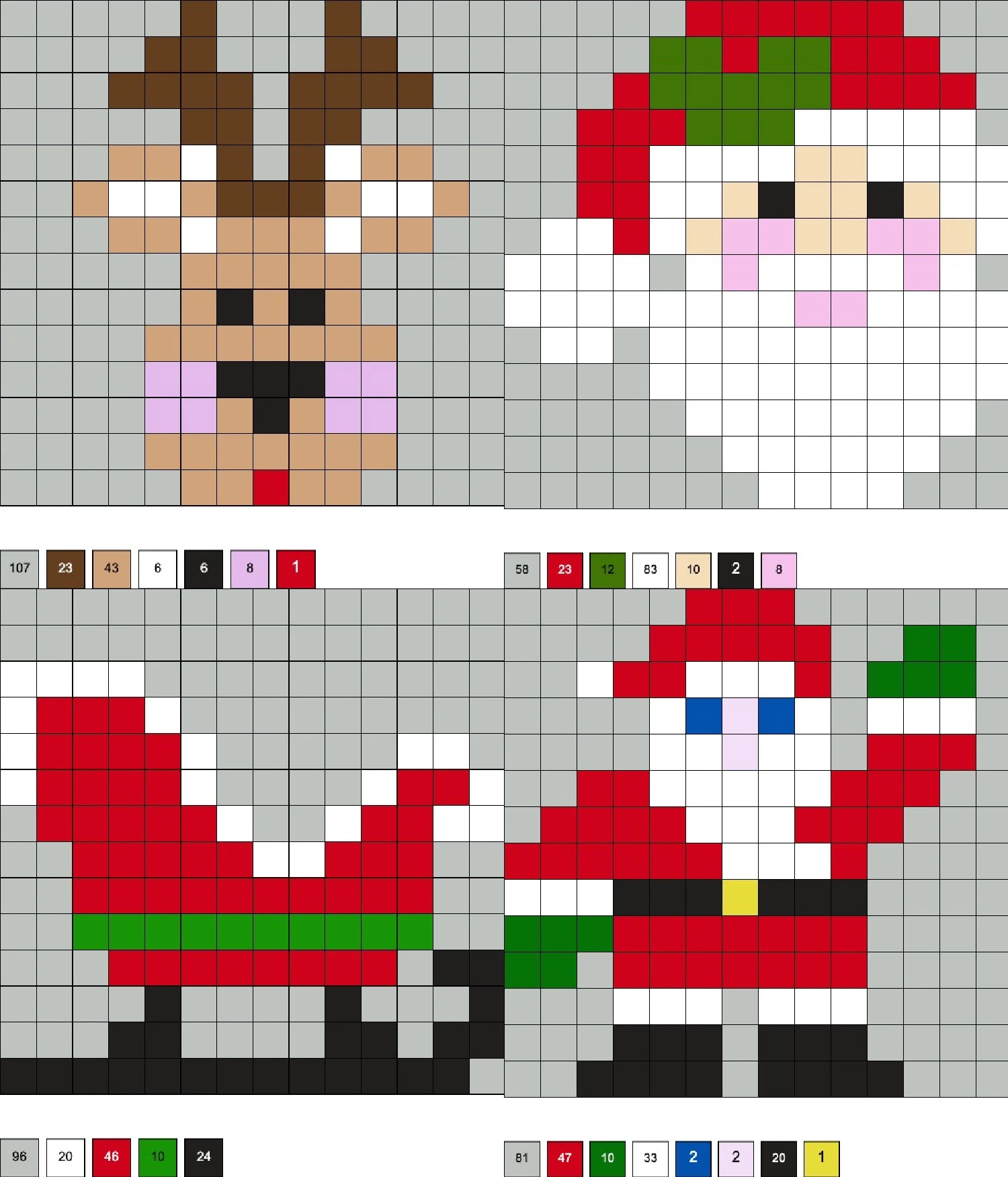 Christmas reindeer sled and Santa perler bead patterns