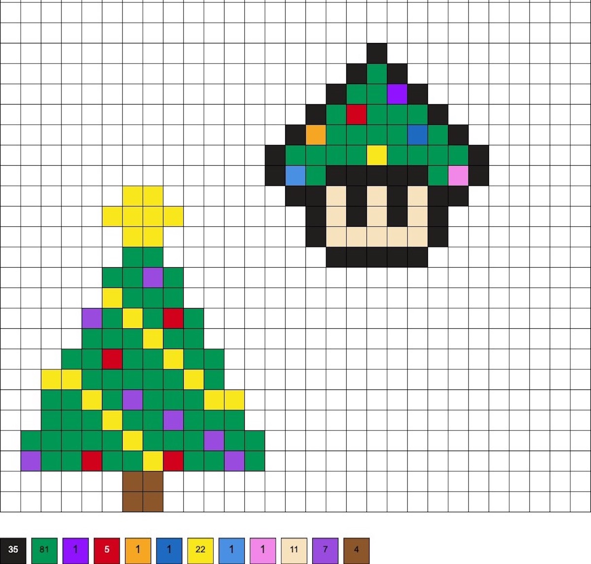 Mini Christmas tree and mario mushroom perler beads