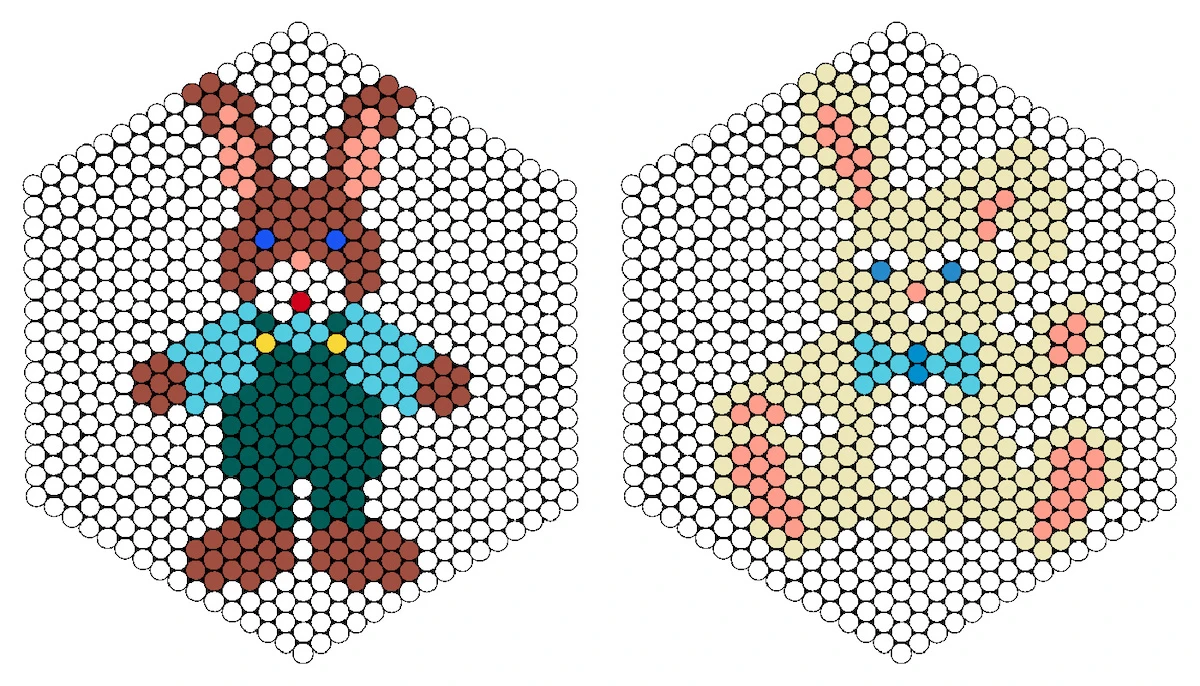 Standing bunny and sitting bunny on hexagon boards