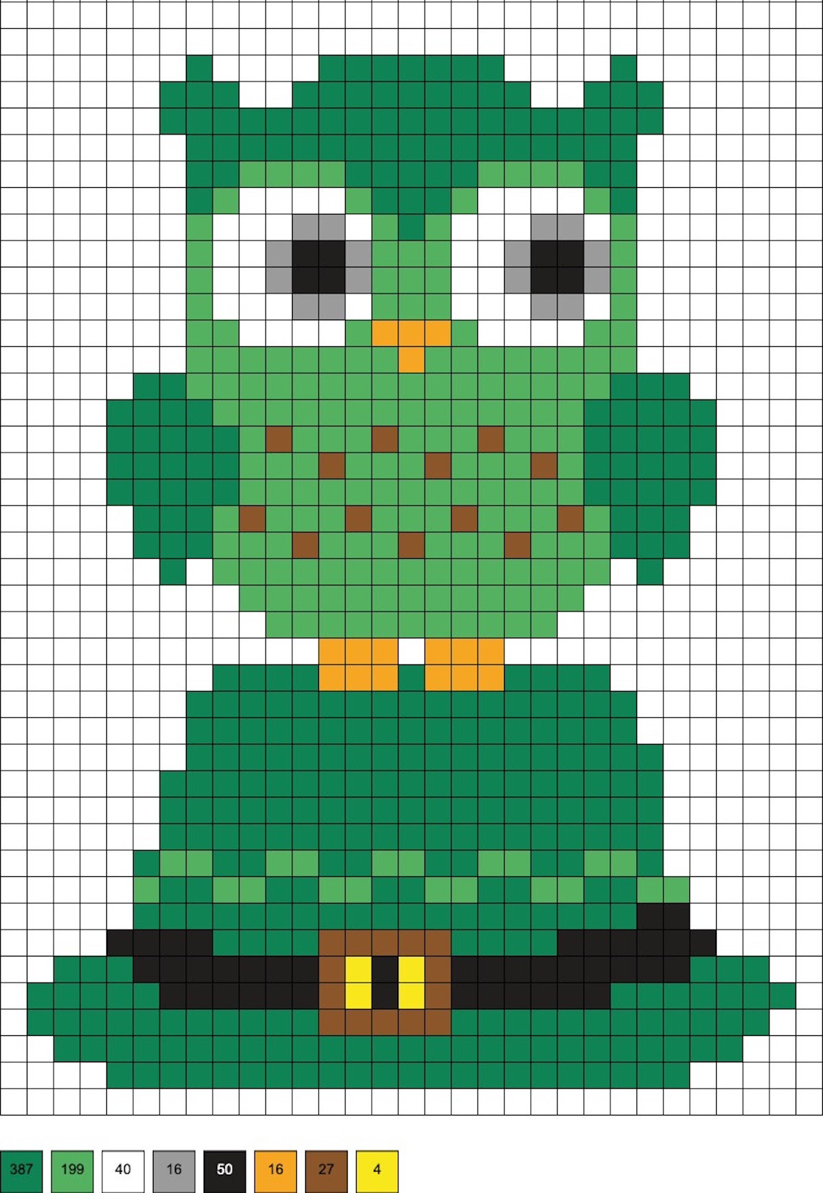 owl standing on a hat perler pattern