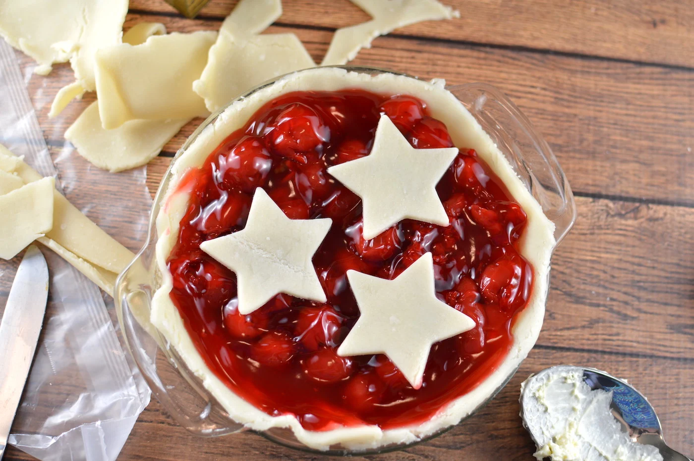 Crust pieces place on top of the pie
