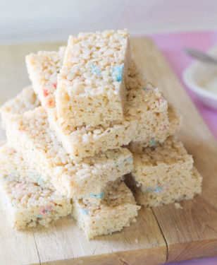 Rice krispies cut into bars