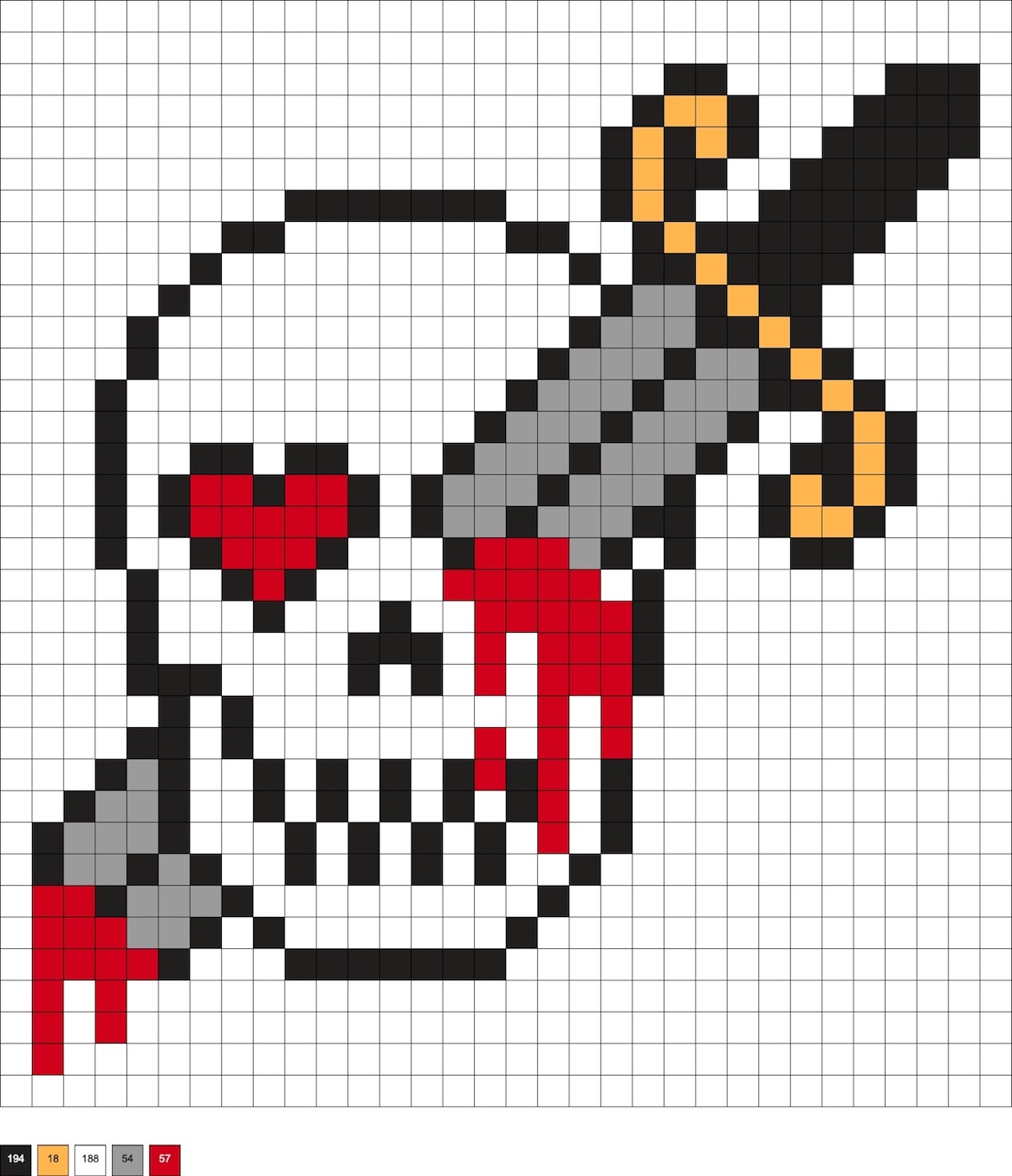 knife through the eye of a skull pattern