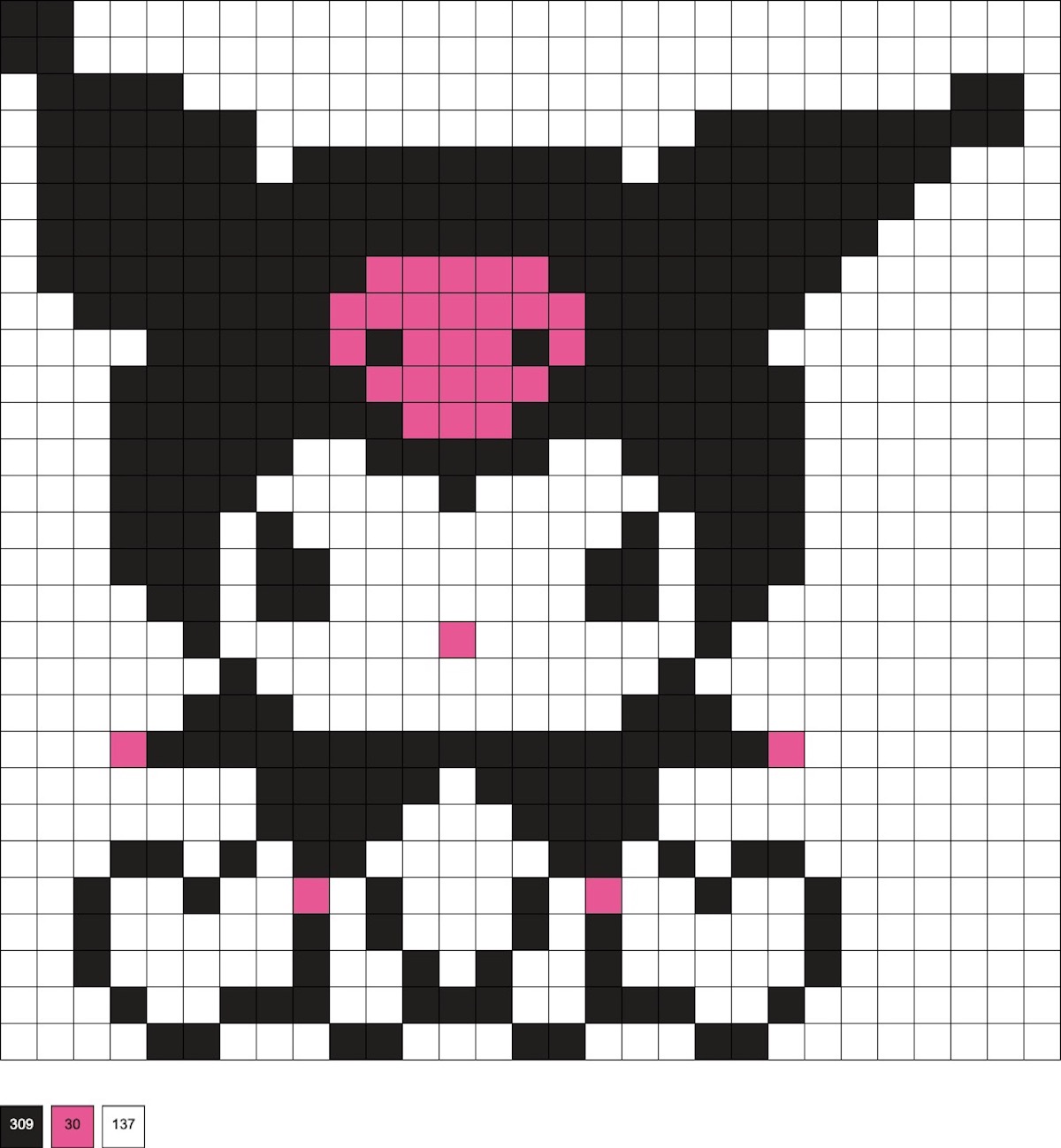 Hello kitty по клеткам. Куроми пиксель. Kuromi пиксельная. Куроми Pixel Art. Куроми вышивка крестиком.