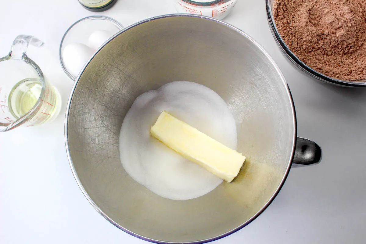 sugar and butter in a metal bowl