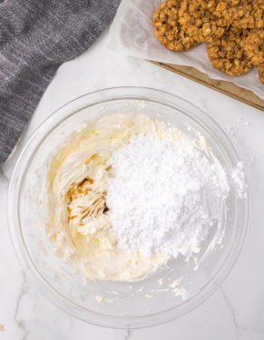 Powdered sugar added to the whipped butter