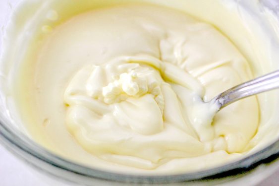 White wafers melted in a bowl