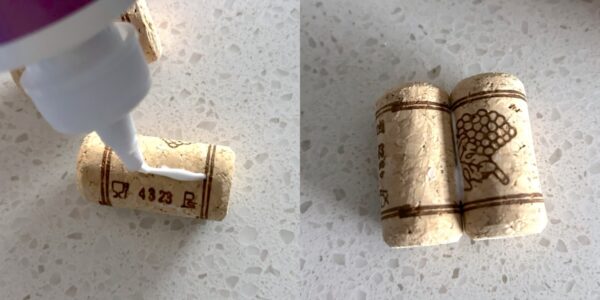 gluing wine corks together with tacky glue
